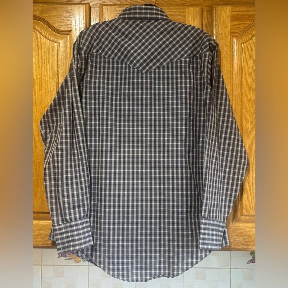 Vintage 90's Roebucks Grey Snap Western Plaid Shirt Large EUC - Picture 7 of 8